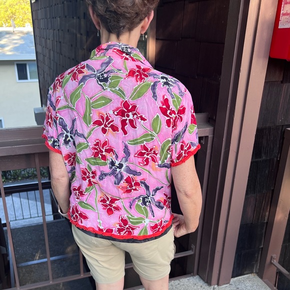 Carole Little vintage pink floral tropical lightweight blouse fits 4/6, XS - Picture 2 of 12